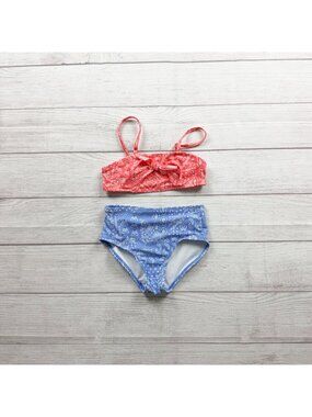 Art Class Girls Swimsuit Set Paisley Print Red Blue High Waisted Bikini XS 4-5